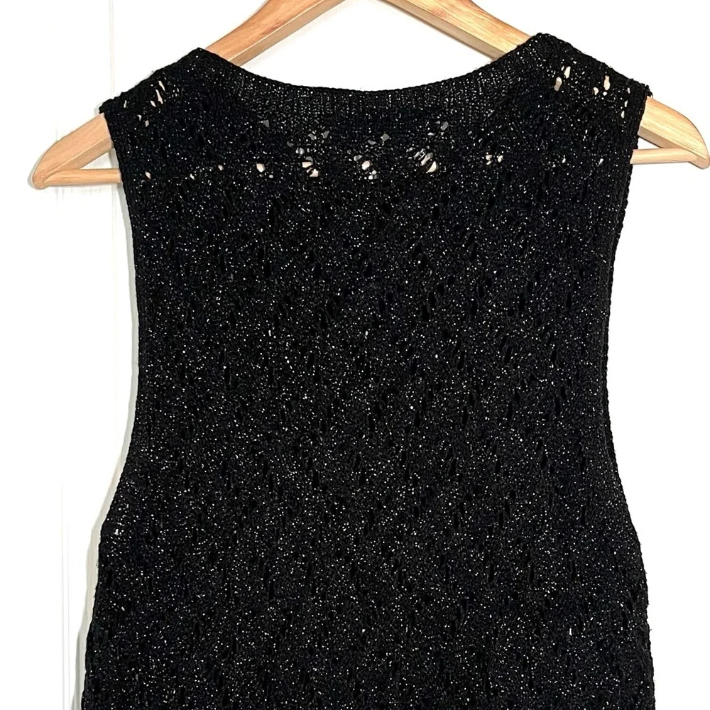 Zara Black Crochet Knit Fringe Hem Top Metallic Thread Festival Wear Boho Chic - Picture 3 of 9